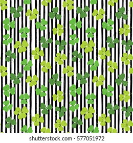 Clover leaf hand drawn doodle seamless pattern vector illustration. St Patrick's Day symbol, Irish lucky shamrock background.