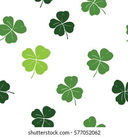 Clover leaf hand drawn doodle seamless pattern vector illustration. St Patrick's Day symbol, Irish lucky shamrock background.