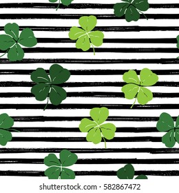 Clover leaf hand drawn doodle seamless pattern vector illustration. St Patrick's Day symbol, Irish lucky shamrock background.