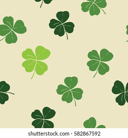 Clover leaf hand drawn doodle seamless pattern vector illustration. St Patrick's Day symbol, Irish lucky shamrock background.