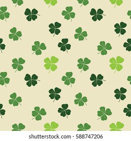 Clover leaf hand drawn doodle seamless pattern vector illustration. St Patrick's Day symbol, Irish lucky shamrock background.