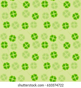 Clover leaf hand drawn doodle seamless pattern vector illustration. St Patrick's Day symbol, Irish lucky shamrock background.