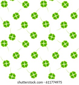 Clover leaf hand drawn doodle seamless pattern vector illustration. St Patrick's Day symbol, Irish lucky shamrock background.