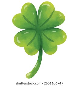 Folha de trevo em estilo de pintura de aquarela desenhada à mão, clip-art de trevo, clip-art de trevo de 4 folhas, elementos de design de ilustração de vetor, clip-art de trevo