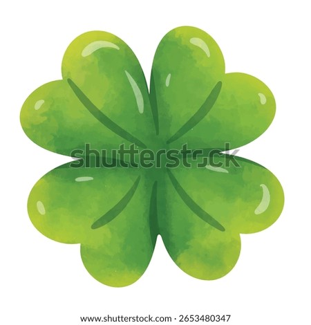 Clover leaf in hand drawn watercolor painting style, 4 leaf clover clip art, clover leaves illustration vector
