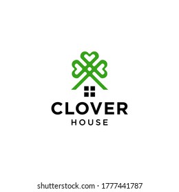 clover leaf house home building icon logo illustration design