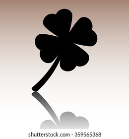 Clover leaf icon. Black vector illustration with reflection.