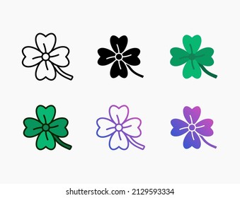 Clover leaf icon set with line, outline, flat, filled, glyph, color, gradient. Editable stroke and pixel perfect. Can be used for digital product, presentation, print design and more.