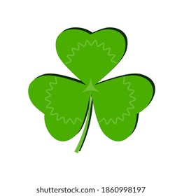 Clover leaf icon, shamrock with shadow on white background
