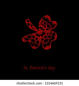 Clover leaf icon. The symbol of St. Patrick. Red glitter on a black background.