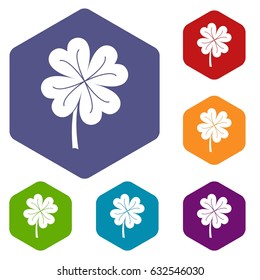 Clover leaf icons set hexagon isolated vector illustration