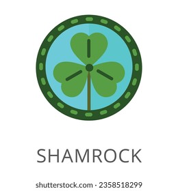 Clover leaf inside circle isolated on white. Colored flat vector icon of Irish symbol of good luck. Signs and symbols concept