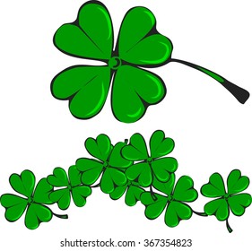  Clover leaf, isolated and a bunch of leaves, vector image