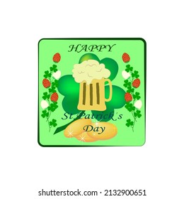 Hojas y tazas de enganche para la cerveza verde. Fortuna de símbolo, éxito, festival tradicional irlanda, vacaciones San Patricio. Diseño moderno de moda. Plantilla de color para impresiones, tarjeta. Ilustración del vector