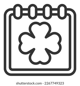 Clover leaf on the calendar - icon, illustration on white background, outline style