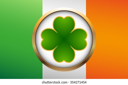 Clover leaf on flag element background for happy St. Patricks Day