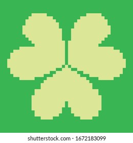 Clover leaf on a green background. Shamrock. Pixel art. Vector graphics.