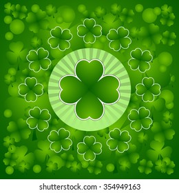 Clover leaf on green background for happy St. Patricks Day