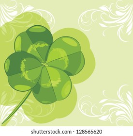 Clover leaf on the ornamental background. Vector