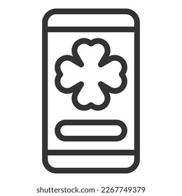 Clover leaf on smartphone screen - icon, illustration on white background, outline style