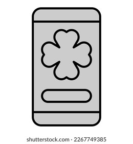Clover leaf on smartphone screen - icon, illustration on white background, grey style