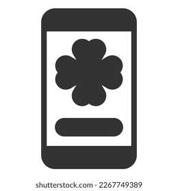 Clover leaf on smartphone screen - icon, illustration on white background, glyph style