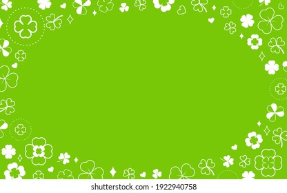 Clover leaf outline doodle oval frame on green background vector illustration. Shamrock border, St.Patrick's day Background