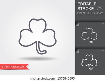 Clover leaf. Outline icon with editable stroke. Linear symbol of St. Patrick s day with shadow