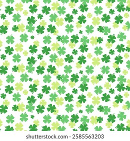 Clover leaf pattern background or green clover flat design vector illustration isolated on white background. St. Patrick's Day clover symbol