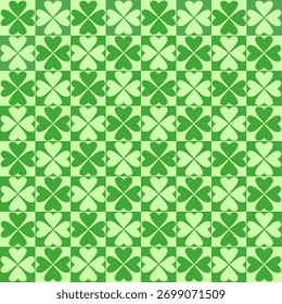 Padrão de folha de trevo em quadrados verdes alternados - fundo botânico lúdico e vibrante