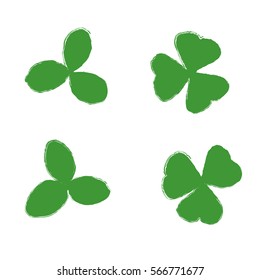 Clover leaf plant icon set. Shamrock symbol for St. Patrick's Day and luck.  Trefoil. Vector illustration isolated on white.