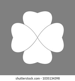 Clover leaf. Quaterfoil. Qutrefoil. Vector. White icon on medium gray background. Isolated.
