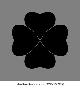 Clover leaf. Quaterfoil. Qutrefoil. Vector. Black icon on medium gray background. Isolated.