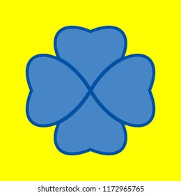 Clover leaf. Quaterfoil. Qutrefoil. Vector. Office style blue icon at yellow background.