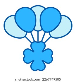 Clover leaf rises on balloons - icon, illustration on white background, similar style