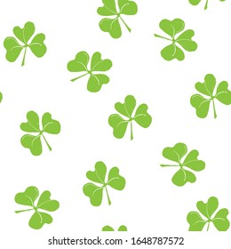 Clover leaf seamless pattern, hand drawn doodle vector illustration. St Patricks Day symbol, Irish lucky shamrock background.