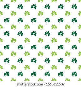 Clover leaf seamless pattern, hand drawn doodle vector illustration. St Patricks Day symbol, Irish lucky shamrock background.