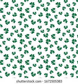 Clover leaf seamless pattern, hand drawn doodle vector illustration. St Patricks Day symbol, Irish lucky shamrock background.