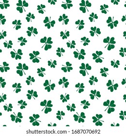 Clover leaf seamless pattern, hand drawn doodle vector illustration. St Patricks Day symbol, Irish lucky shamrock background.