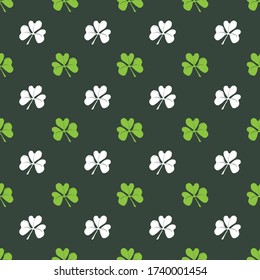 Clover leaf seamless pattern, hand drawn doodle vector illustration. St Patricks Day symbol, Irish lucky shamrock background.