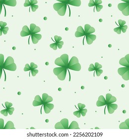 Clover leaf seamless pattern. St Patrick's Day symbol, Irish lucky shamrock background. Vector illustration