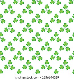 Clover leaf seamless pattern. Symbol fortune, success, traditional ireland festival, holiday St. Patrick. Modern texture. Color template for prints, wrapping, wallpaper, etc. Vector illustration.