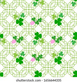 Clover leaf seamless pattern. Symbol fortune, success, traditional ireland festival, holiday St. Patrick. Modern texture. Color template for prints, wrapping, wallpaper, etc. Vector illustration.