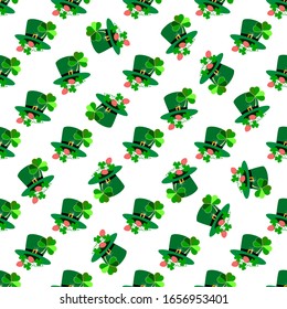 Clover leaf seamless pattern. Symbol fortune, success, traditional ireland festival, holiday St. Patrick. Modern texture. Color template for prints, wrapping, wallpaper, etc. Vector illustration.