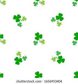 Clover leaf seamless pattern. Symbol fortune, success, traditional ireland festival, holiday St. Patrick. Modern texture. Color template for prints, wrapping, wallpaper, etc. Vector illustration.