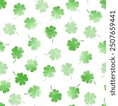 Clover leaf seamless pattern vector. Hand drawn green leaves wallpaper. Symbol of lucky. Good luck. Watercolor design for fabric, kid cloth, baby dress, wrapping, paper, cover, card, print, decor.