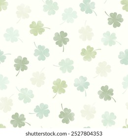 Clover leaf seamless pattern vector. Hand drawn green leaves wallpaper. Symbol of lucky. Good luck. Watercolor design for fabric, kid cloth, baby dress, wrapping, paper, cover, card, print, decor.