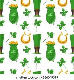 A clover leaf seamless pattern vector illustration. St Patrick's Day symbol, Irish lucky shamrock background.