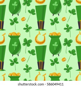 A clover leaf seamless pattern vector illustration. St Patrick's Day symbol, Irish lucky shamrock background.