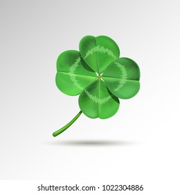 Clover leaf with shadow isolated on a light background. Happy St. Patrick's Day. Vector plant. EPS10